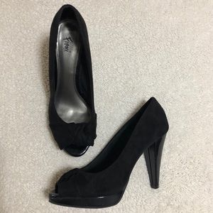 FIONI black suede peep-toe heels
